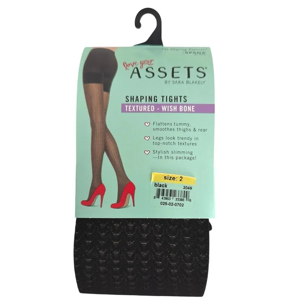 NWT Assets shaping tights textured wishbone black size 2